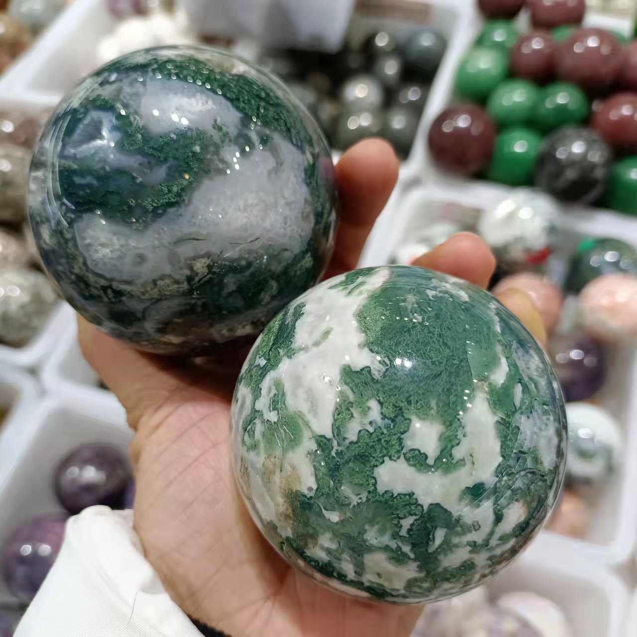 Natural Moss Agate Crystal Qua - Bonsai Rock Garden recension och pris